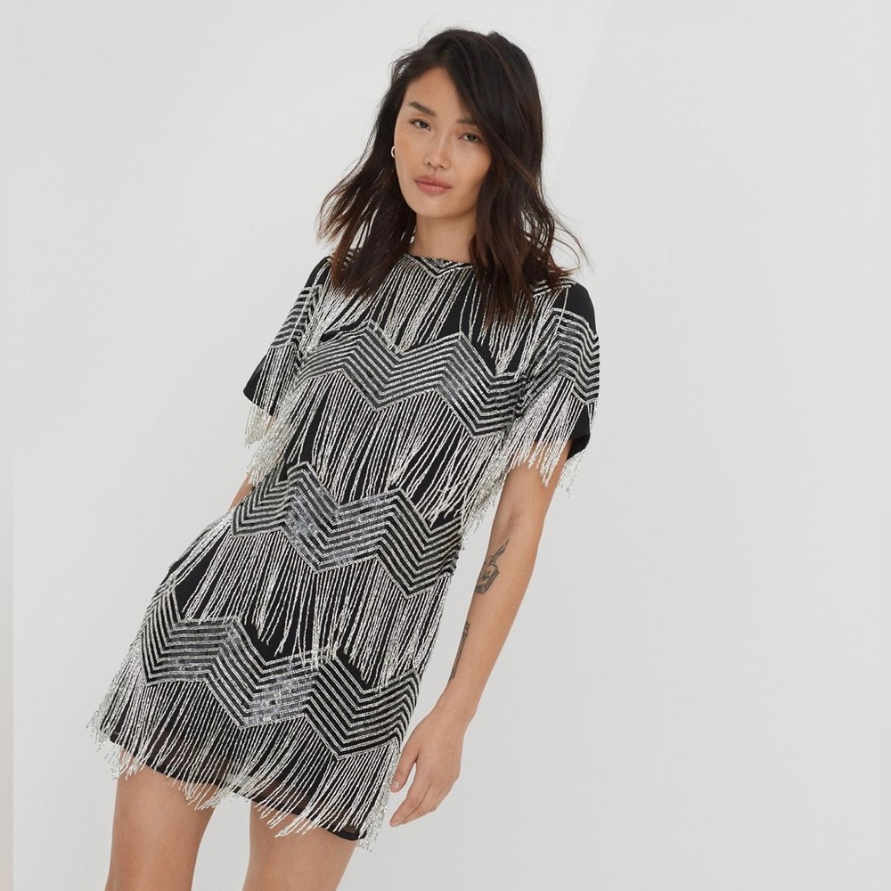Nasty Gal Sequin Fringe Icon Abstract Print Mini Dress